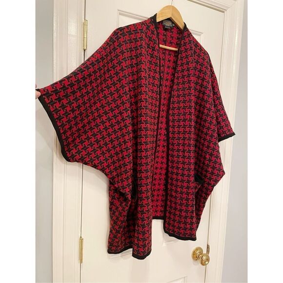 Pendleton 100% Merino Wool Cocoon Cardigan Sweater One Size Red Houndstooth - Picture 4 of 8